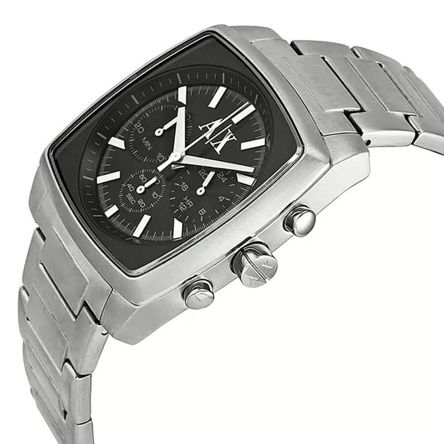 ARMANI EXCHANGE STOCKTON SILVER STAINLESS STEEL BLACK DIAL CHRONOGRAPH