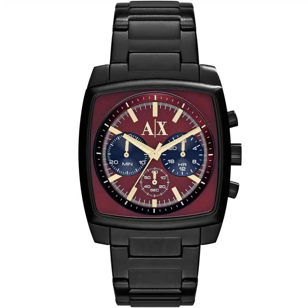 ARMANI EXCHANGE STOCKTON BLACK STAINLESS STEEL BURGUNDY DIAL CHRONOGRAPH
