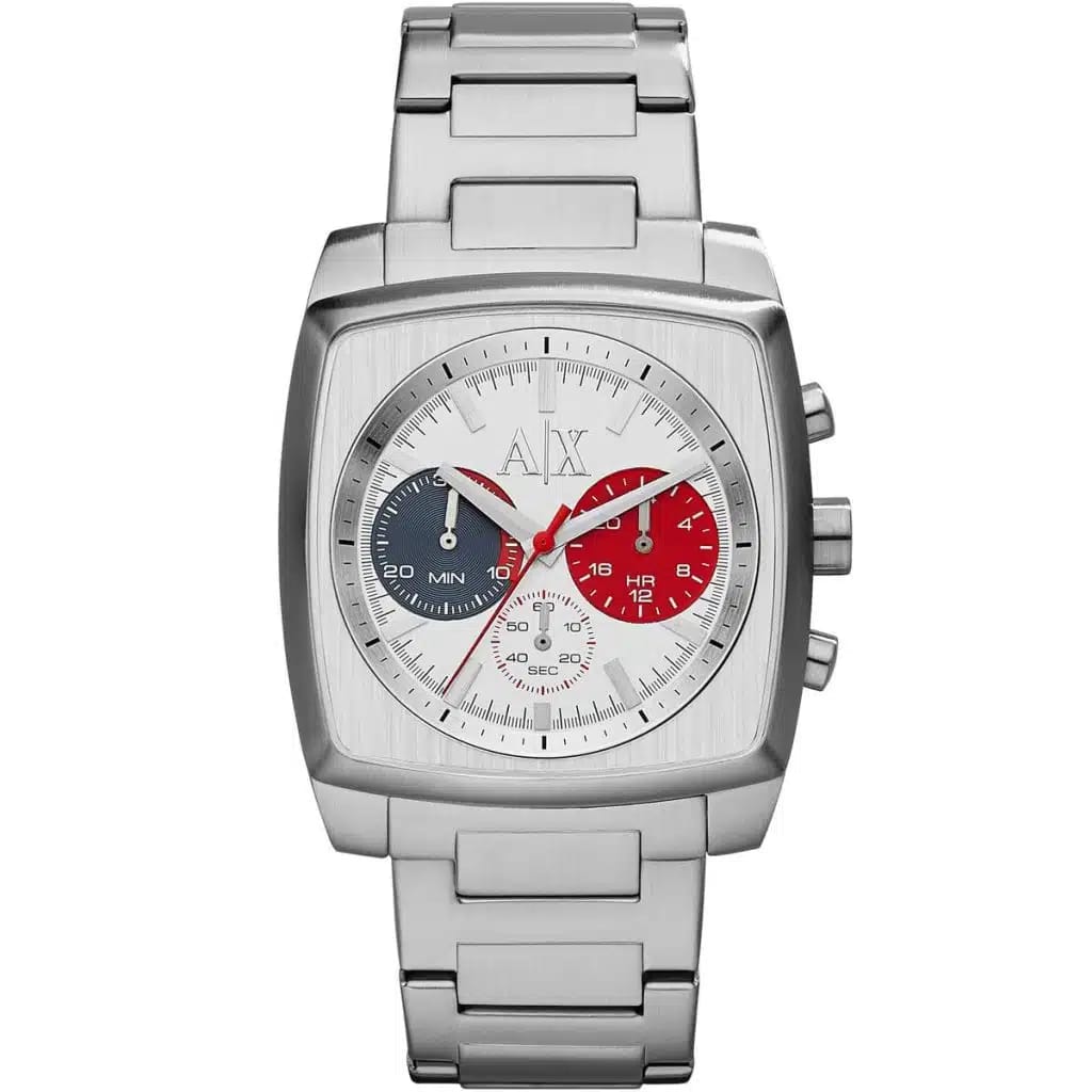 ARMANI EXCHANGE STOCKTON SILVER STAINLESS STEEL MULTI DIAL CHRONOGRAPH