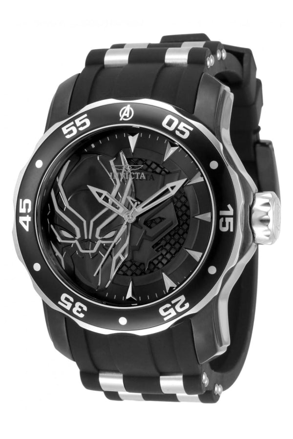 INVICTA MARVEL BLACK PANTHER BLACK SILICONE STRAP BLACK DIAL