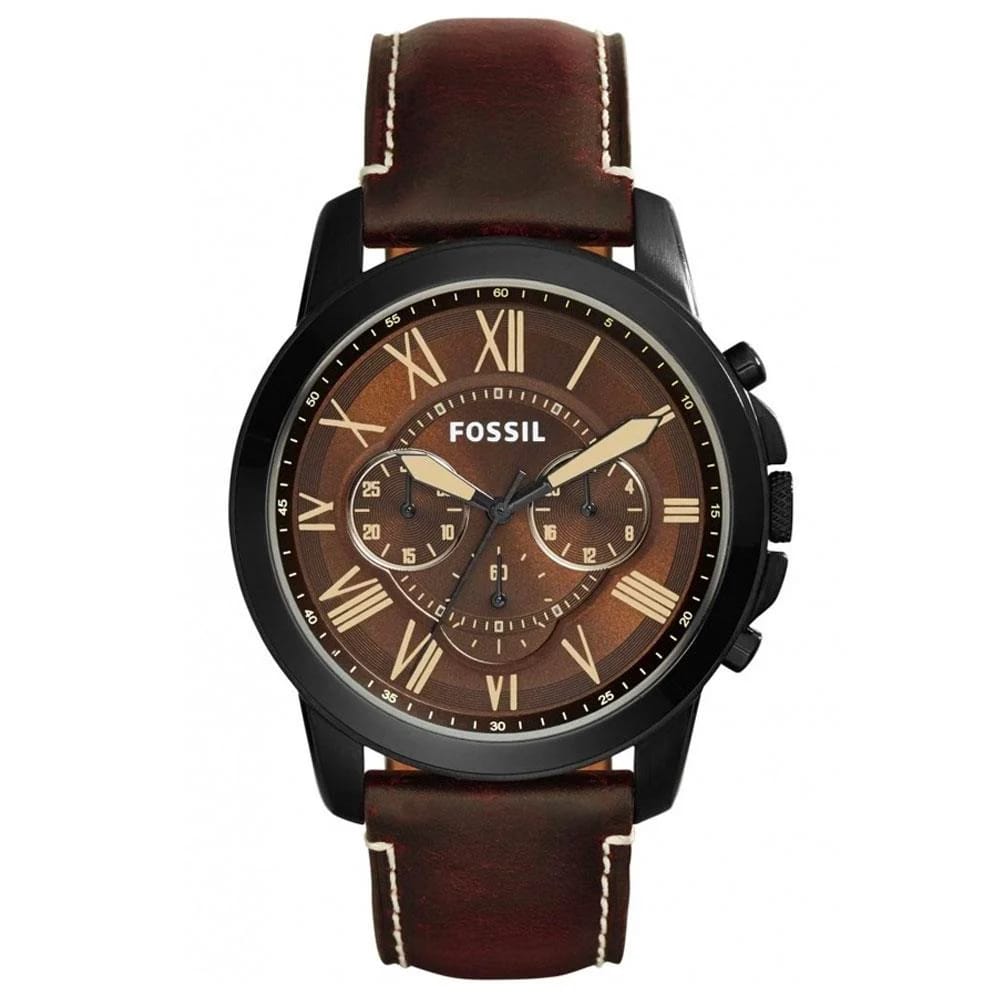 FOSSIL GRANT BROWN LEATHER STRAP BROWN DIAL CHRONOGRAPH