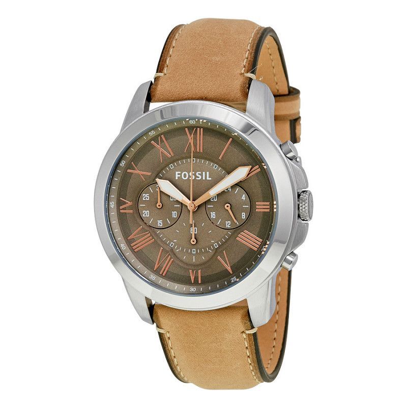 FOSSIL GRANT BROWN LEATHER STRAP BROWN DIAL CHRONOGRAPH