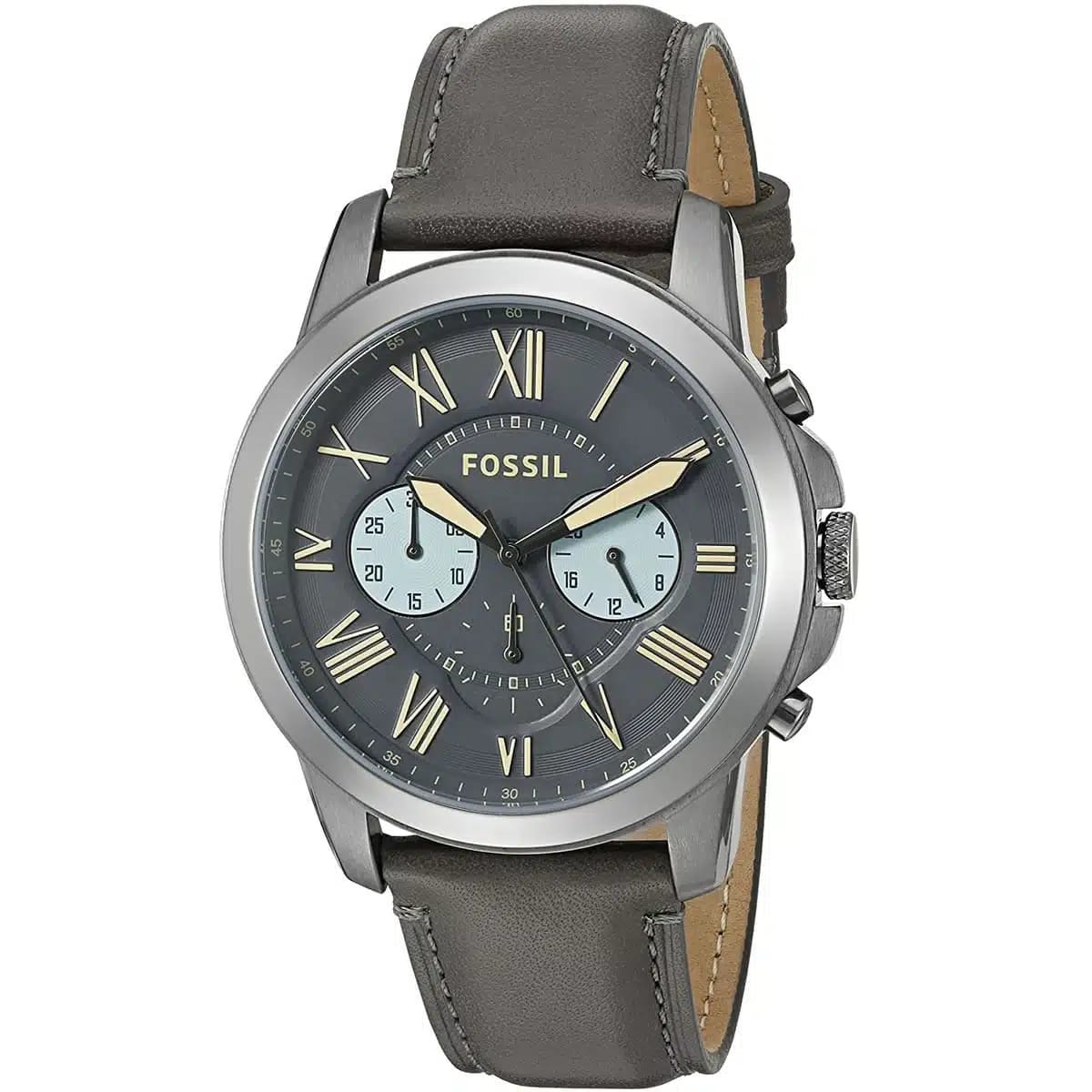 FOSSIL GRANT GREY LEATHER STRAP GUNMETAL DIAL CHRONOGRAPH