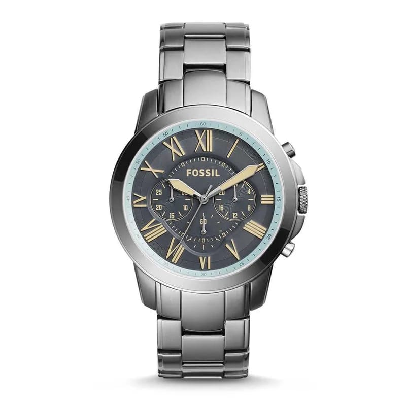 FOSSIL GRANT SILVER STAINLESS STEEL GREY DIAL CHRONOGRAPH