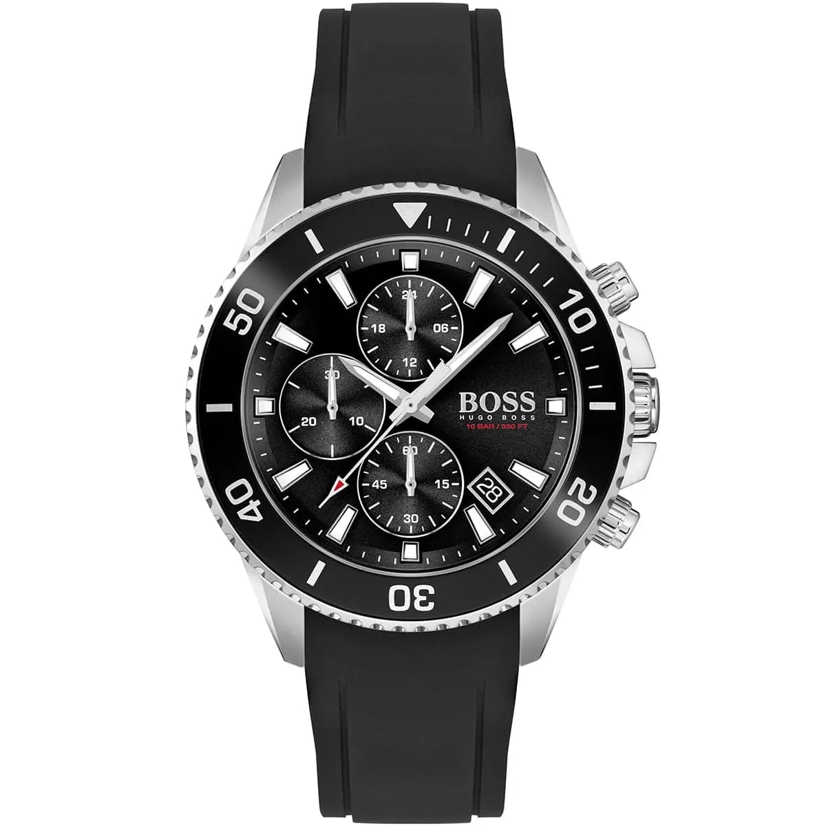 HUGO BOSS ADMIRAL BLACK SILICONE STRAP BLACK DIAL CHRONOGRAPH
