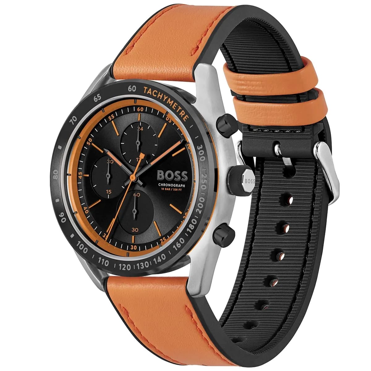 HUGO BOSS CENTER COURT ORANGE HYBRID STRAP BLACK DIAL CHRONOGRAPH
