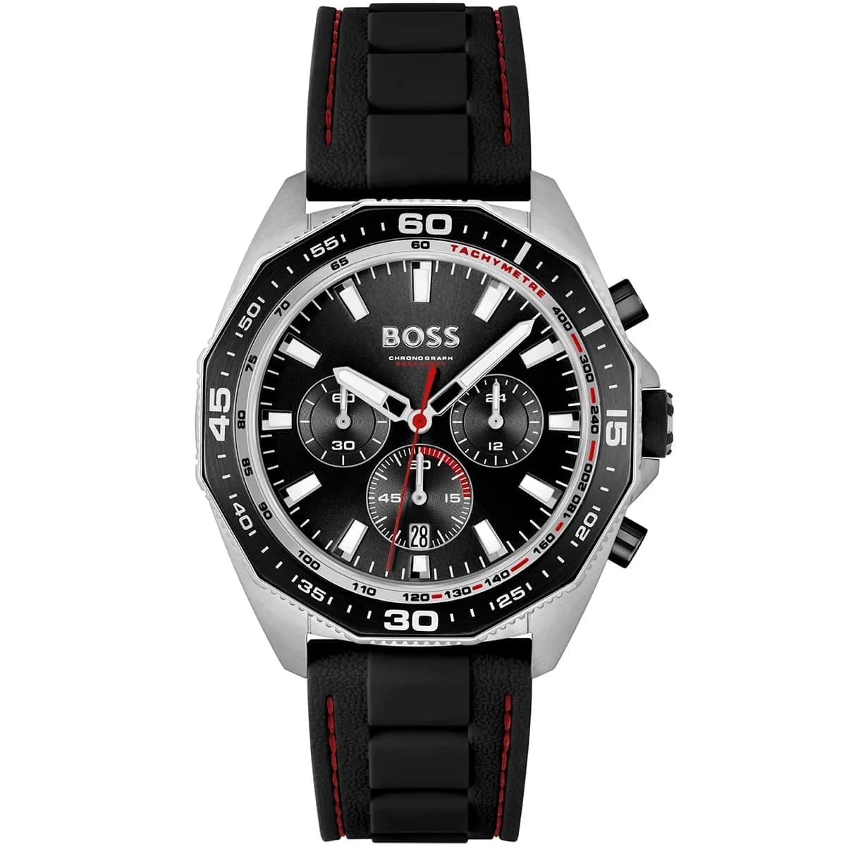 HUGO BOSS ENERGY BLACK SILICONE STRAP BLACK DIAL CHRONOGRAPH