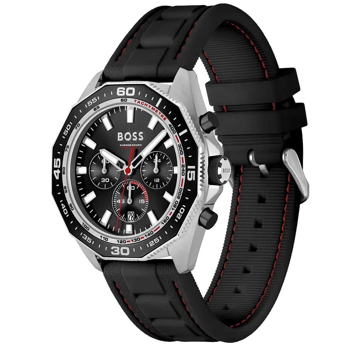 HUGO BOSS ENERGY BLACK SILICONE STRAP BLACK DIAL CHRONOGRAPH