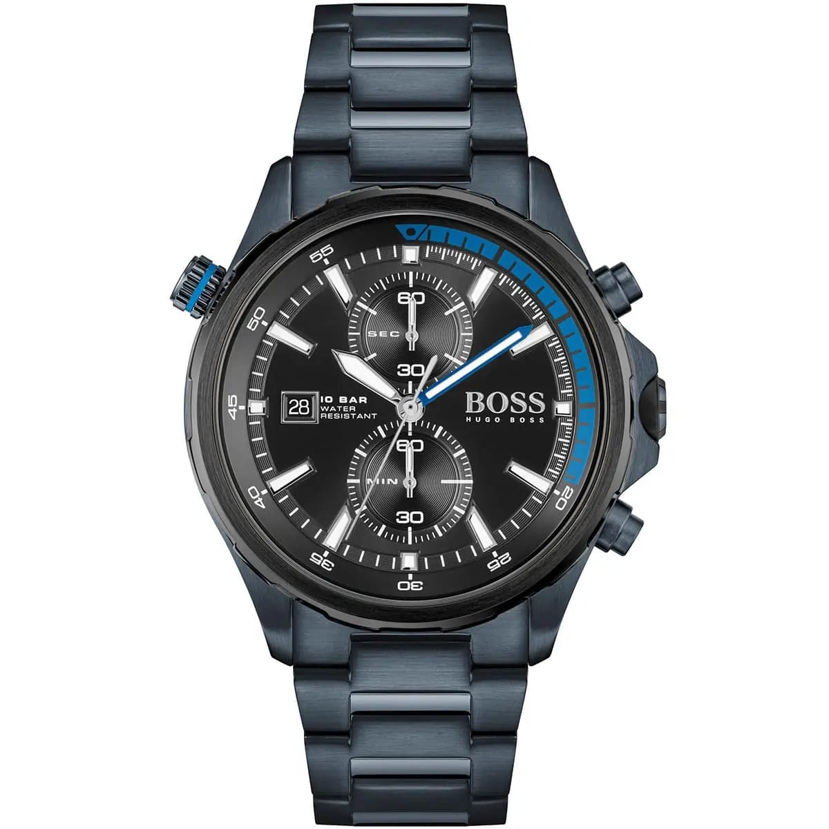 HUGO BOSS GLOBETROTTER BLUE STAINLESS STEEL BLACK DIAL CHRONOGRAPH