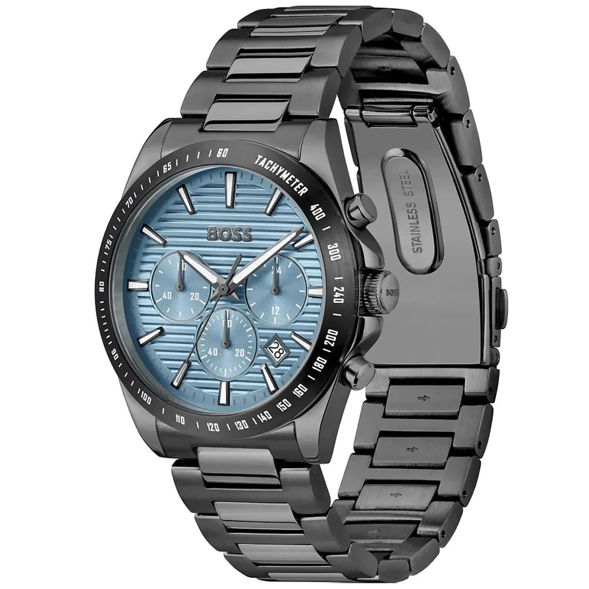 HUGO BOSS STRIKE ANTHRACITE STAINLESS STEEL LIGHT BLUE DIAL CHRONOGRAPH