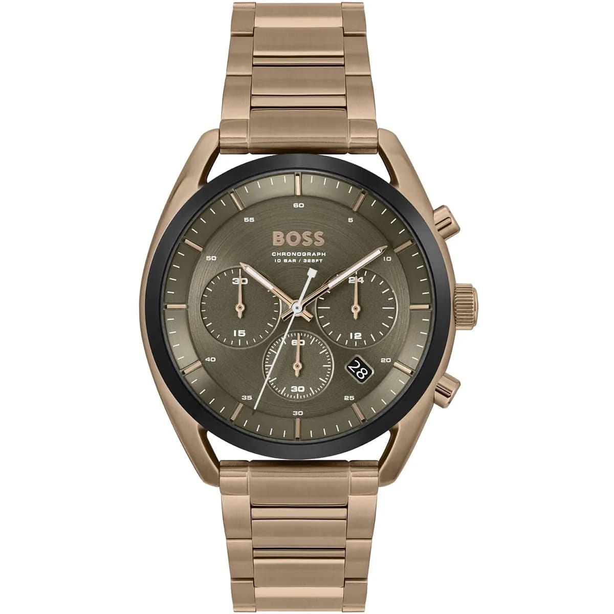 HUGO BOSS TOP ROSE GOLD STAINLESS STEEL OLIVE GREEN DIAL CHRONOGRAPH