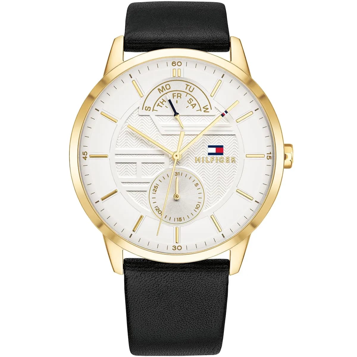 TOMMY HILFIGER HUNTER BLACK LEATHER STRAP WHITE DIAL COSMOGRAPH
