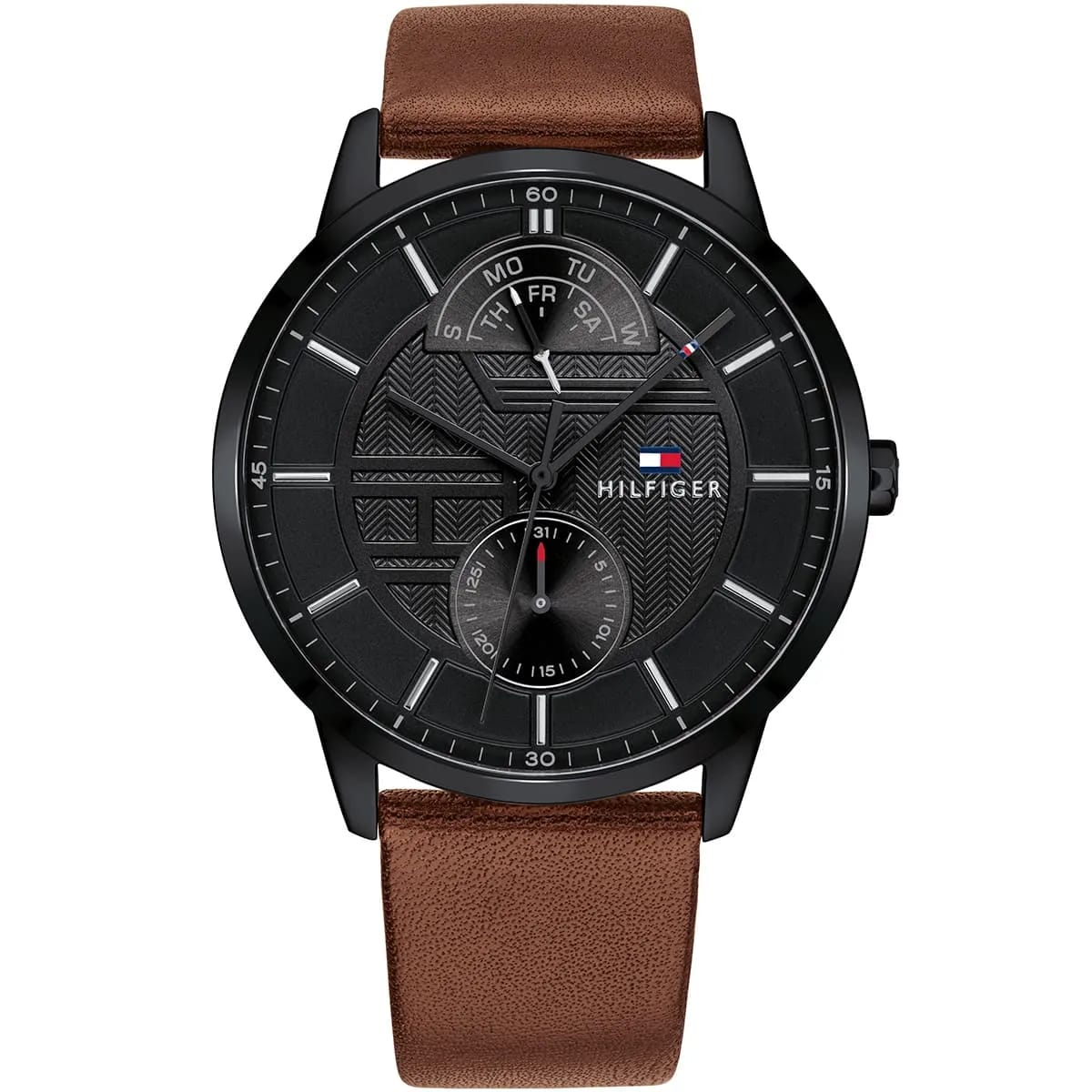 TOMMY HILFIGER HUNTER BROWN LEATHER STRAP BLACK DIAL COSMOGRAPH