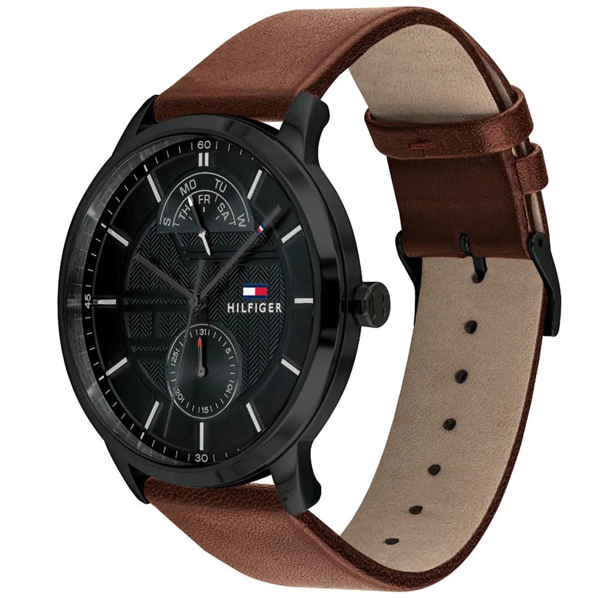 TOMMY HILFIGER HUNTER BROWN LEATHER STRAP BLACK DIAL COSMOGRAPH