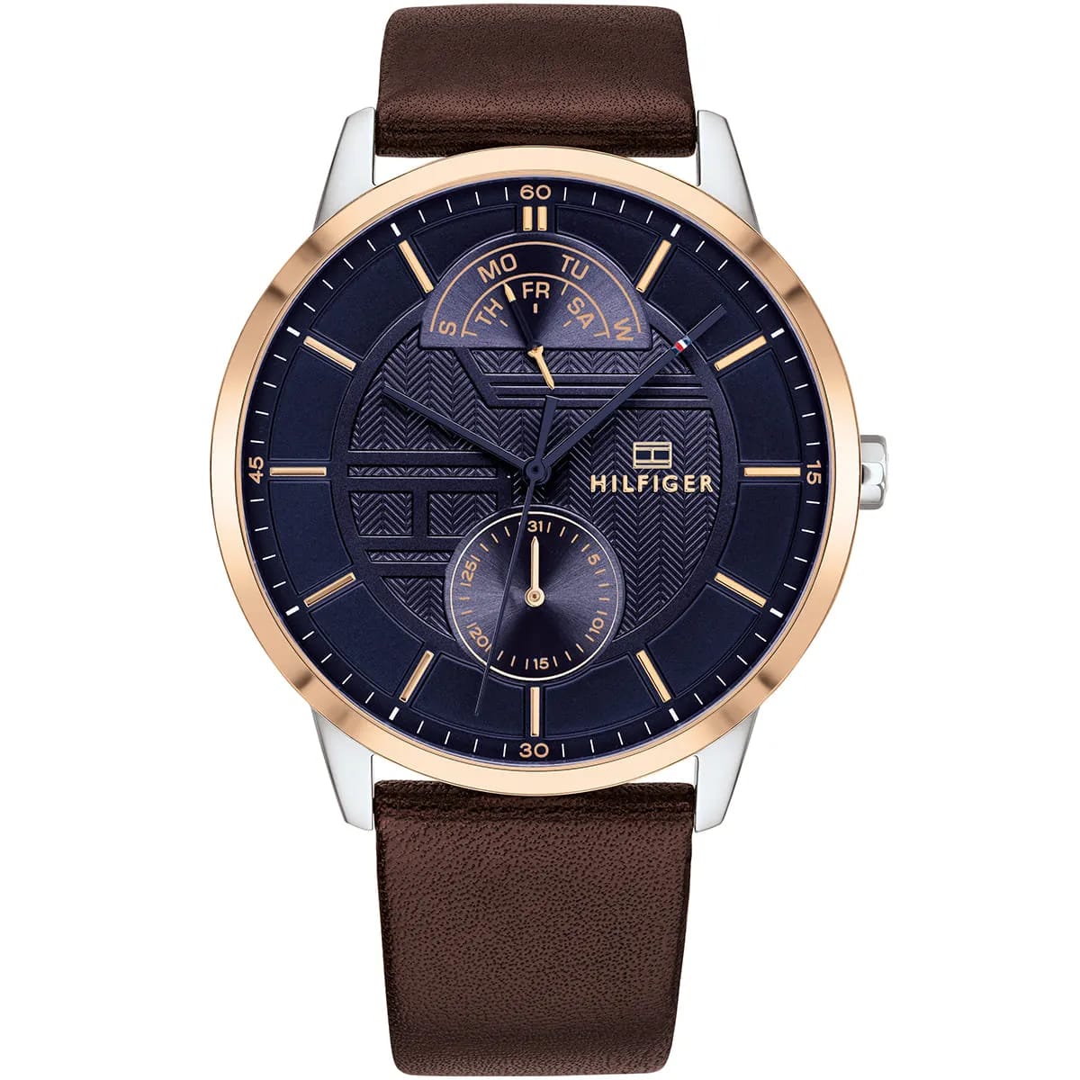TOMMY HILFIGER HUNTER BROWN LEATHER STRAP BLUE DIAL COSMOGRAPH