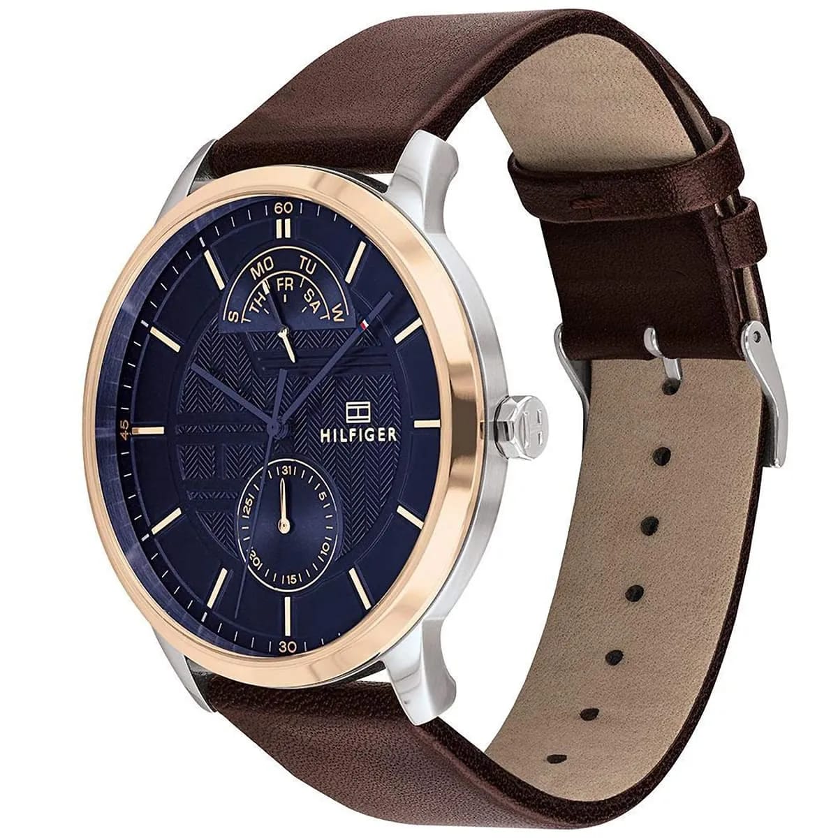 TOMMY HILFIGER HUNTER BROWN LEATHER STRAP BLUE DIAL COSMOGRAPH