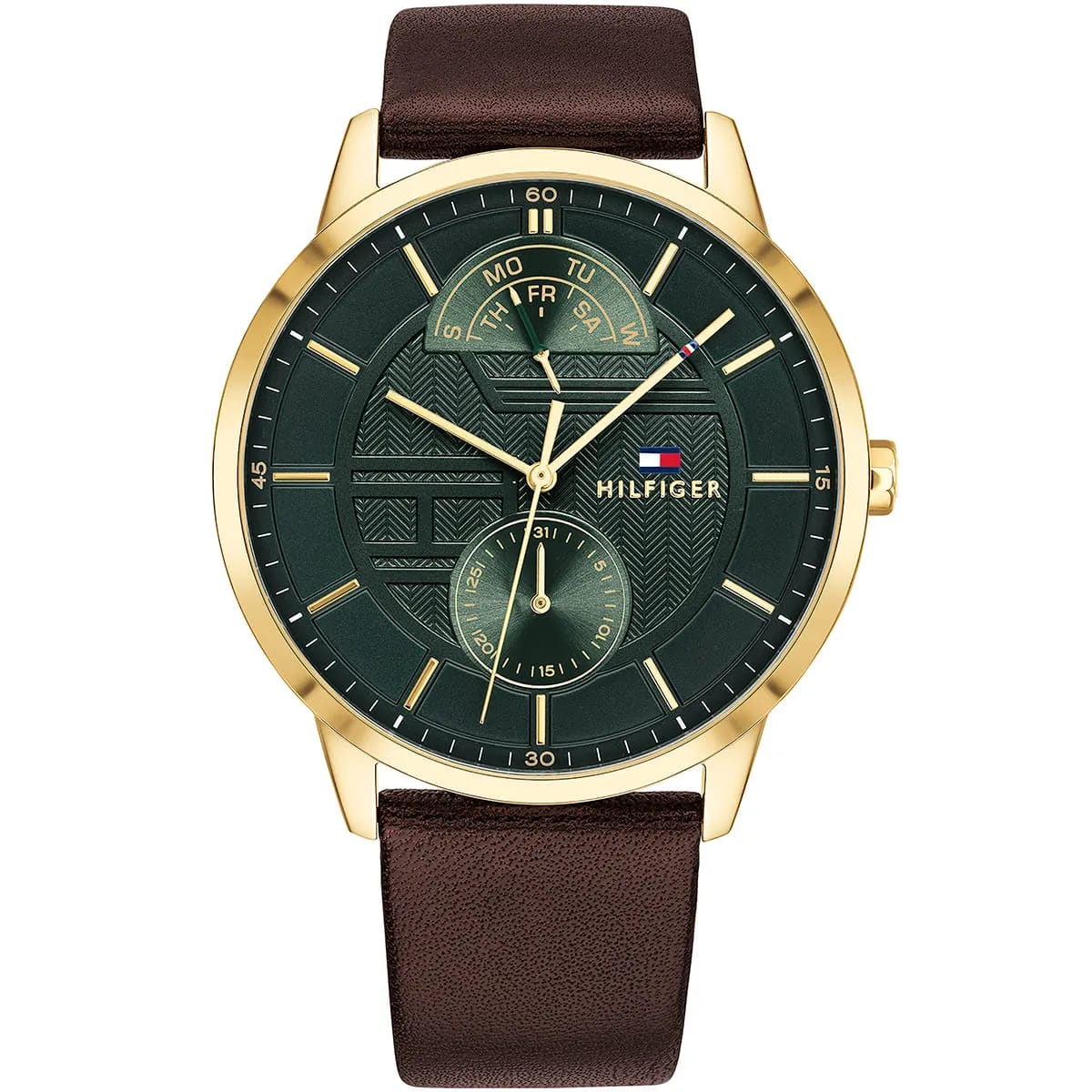 TOMMY HILFIGER HUNTER BROWN LEATHER STRAP GREEN DIAL COSMOGRAPH