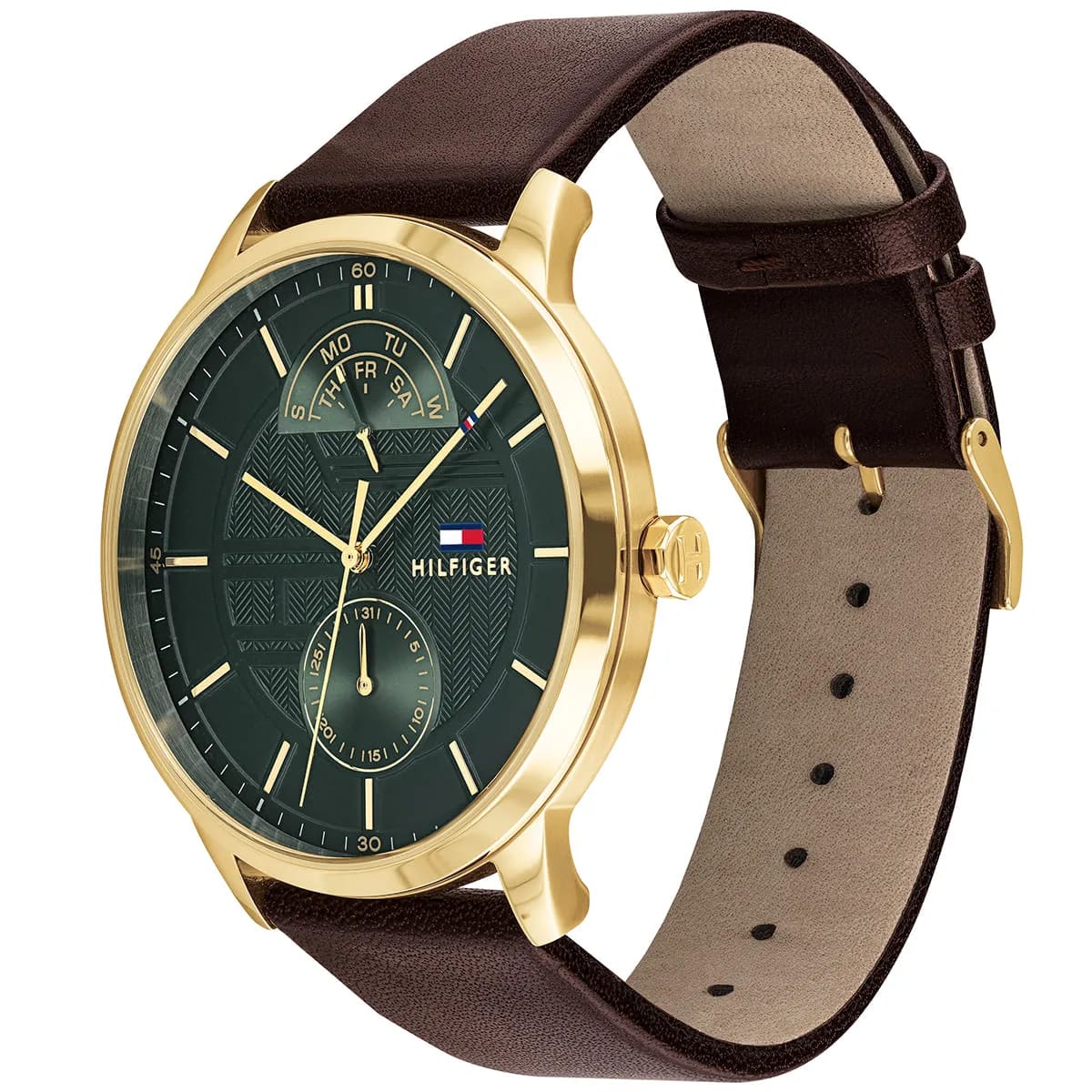 TOMMY HILFIGER HUNTER BROWN LEATHER STRAP GREEN DIAL COSMOGRAPH