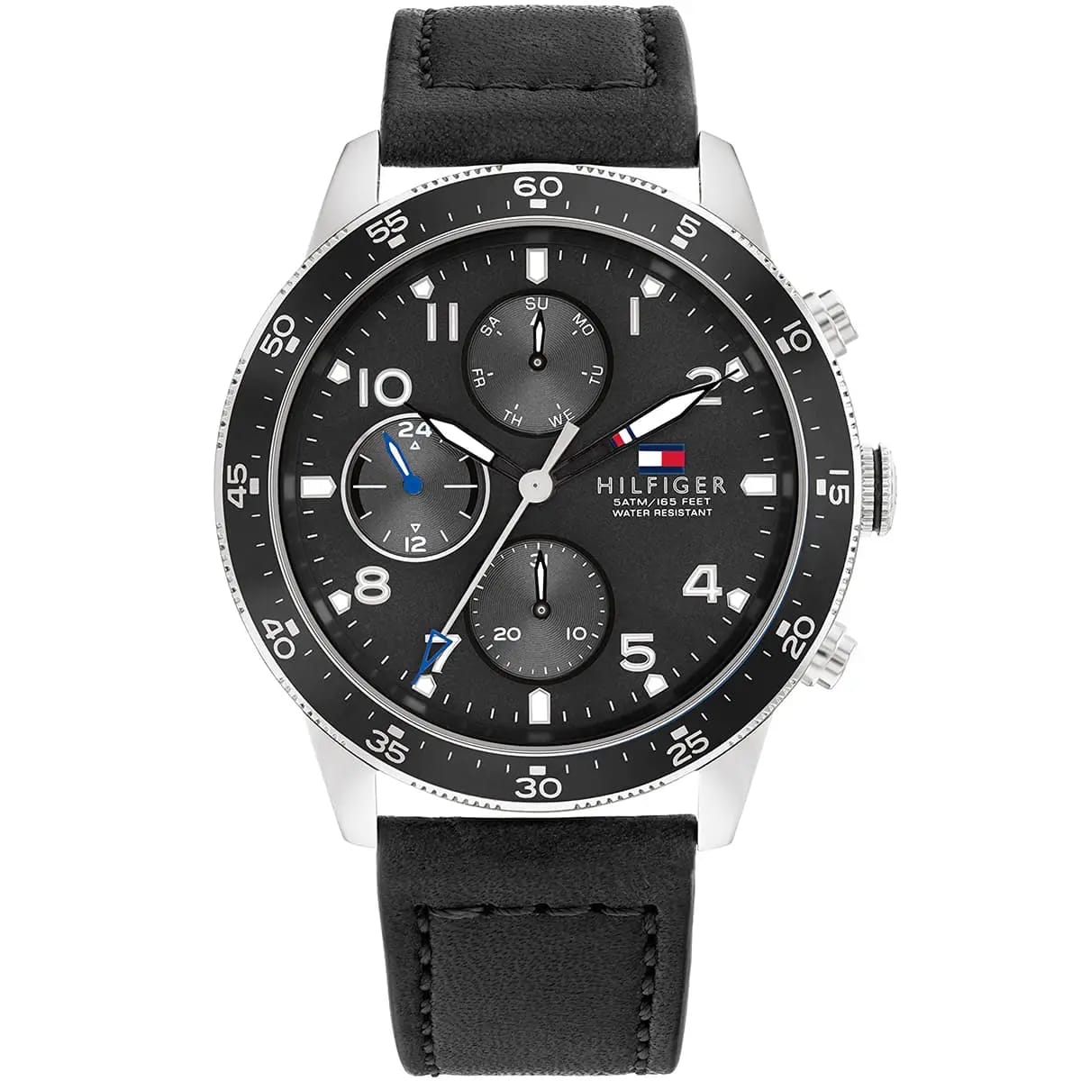 TOMMY HILFIGER JIMMY BLACK LEATHER STRAP BLACK DIAL COSMOGRAPH