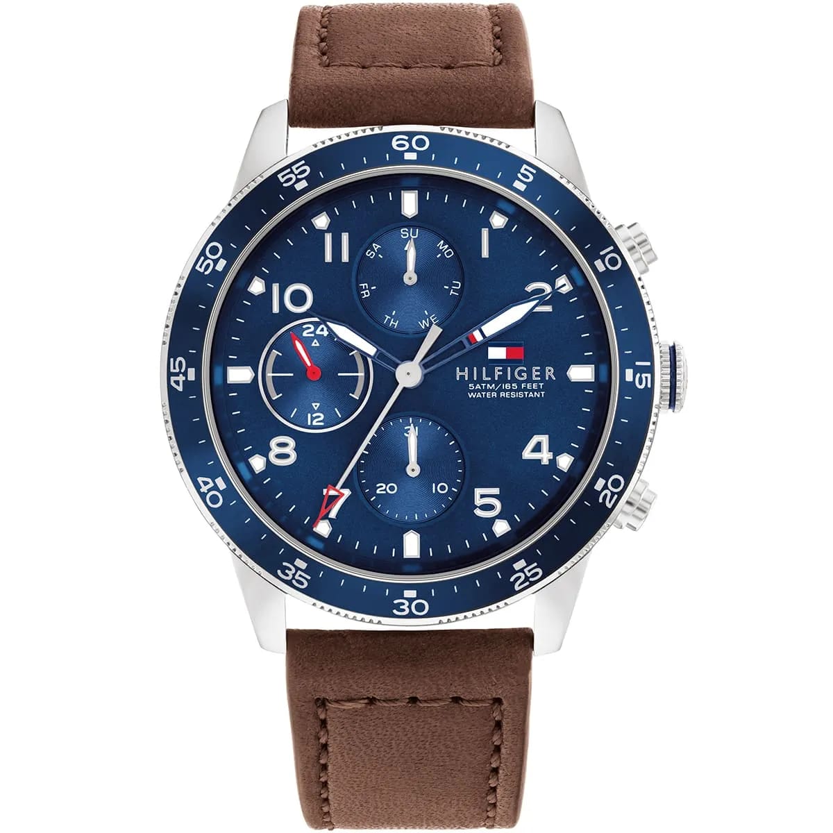 TOMMY HILFIGER JIMMY BROWN LEATHER STRAP BLUE DIAL COSMOGRAPH