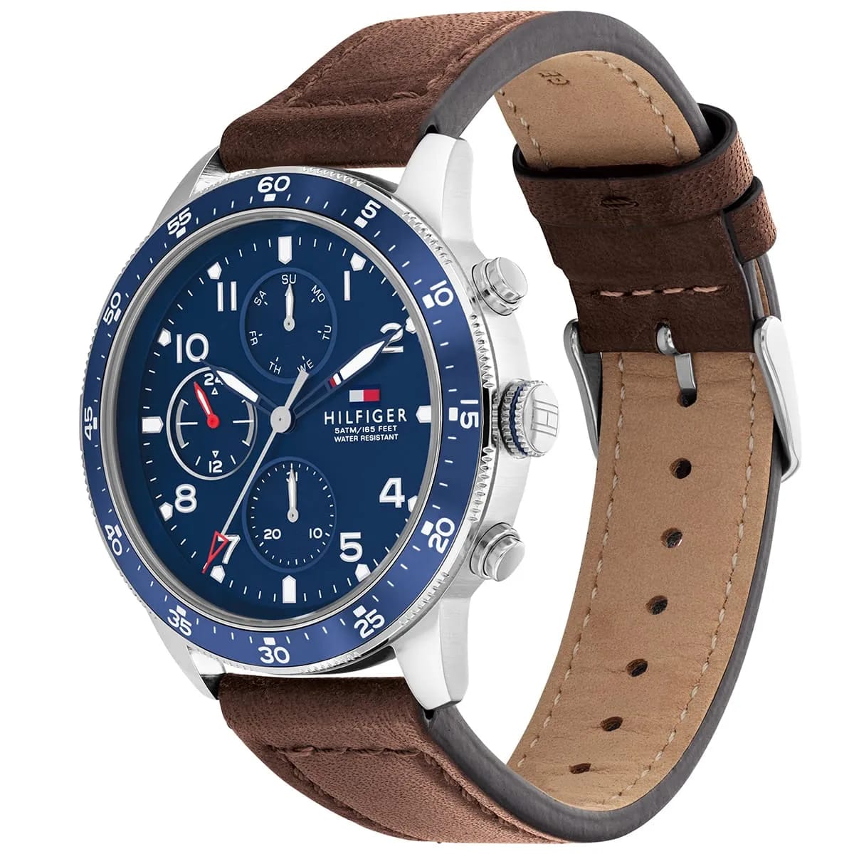 TOMMY HILFIGER JIMMY BROWN LEATHER STRAP BLUE DIAL COSMOGRAPH