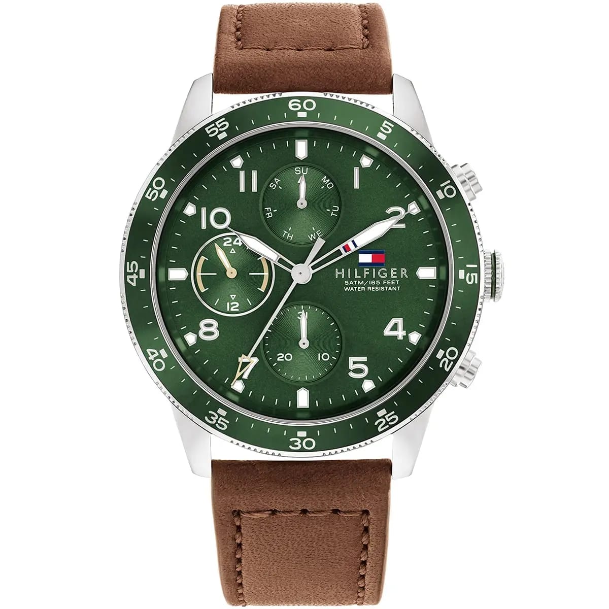TOMMY HILFIGER JIMMY BROWN LEATHER STRAP GREEN DIAL COSMOGRAPH