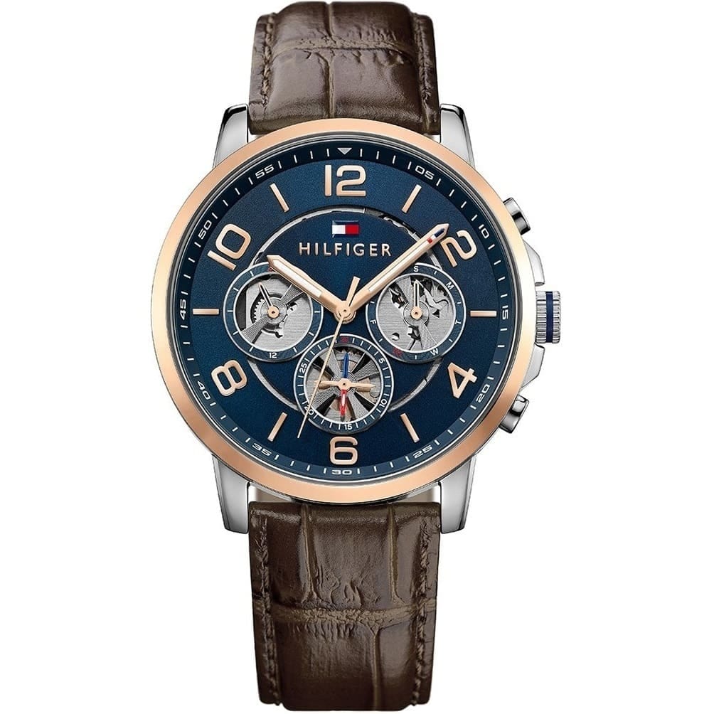 TOMMY HILFIGER KEAGAN BROWN LEATHER STRAP BLUE DIAL COSMOGRAPH