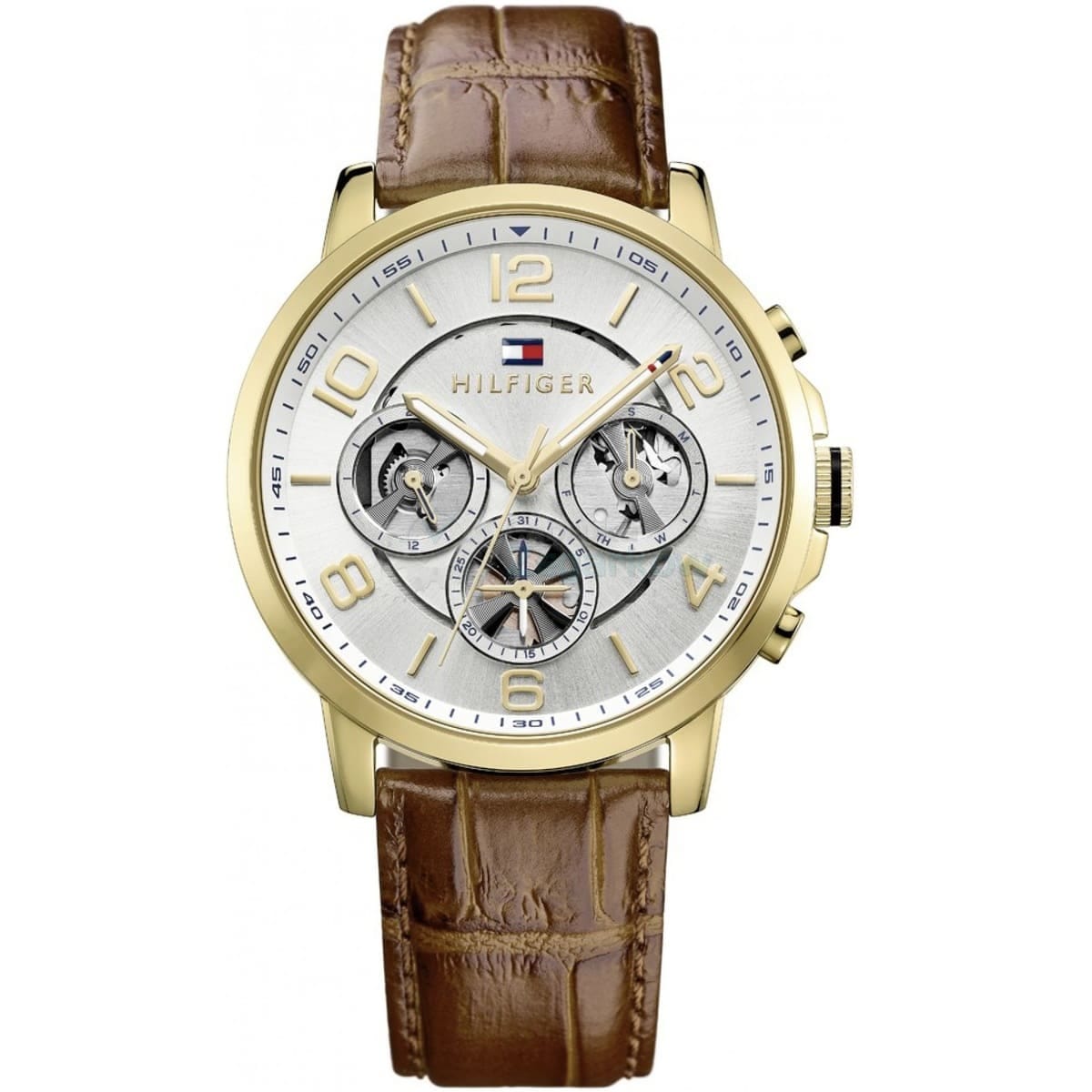 TOMMY HILFIGER KEAGAN BROWN LEATHER STRAP WHITE DIAL COSMOGRAPH