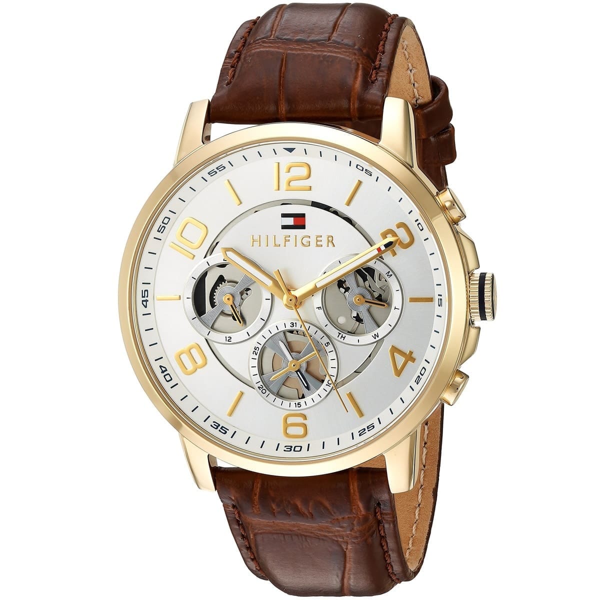 TOMMY HILFIGER KEAGAN BROWN LEATHER STRAP WHITE DIAL COSMOGRAPH