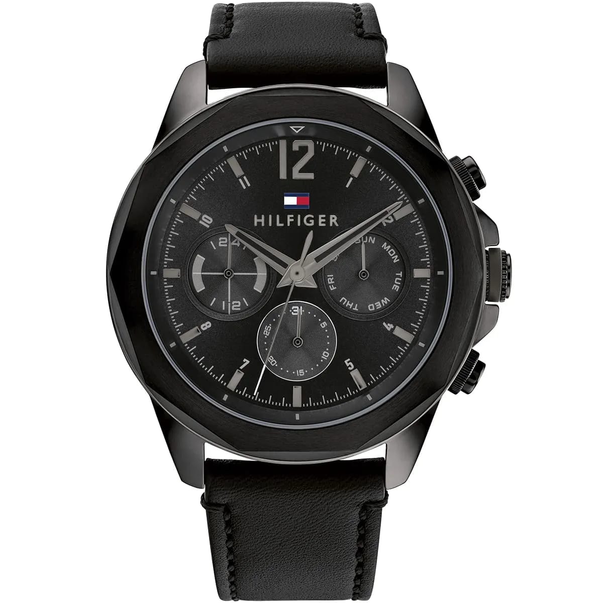 TOMMY HILFIGER LARS BLACK LEATHER STRAP BLACK DIAL COSMOGRAPH