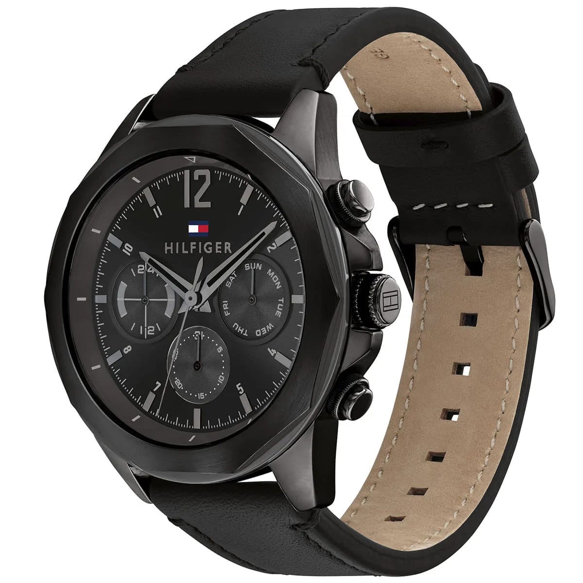 TOMMY HILFIGER LARS BLACK LEATHER STRAP BLACK DIAL COSMOGRAPH