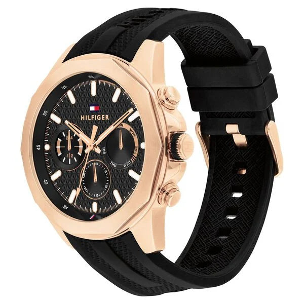 TOMMY HILFIGER LARS BLACK SILICONE STRAP BLACK DIAL COSMOGRAPH