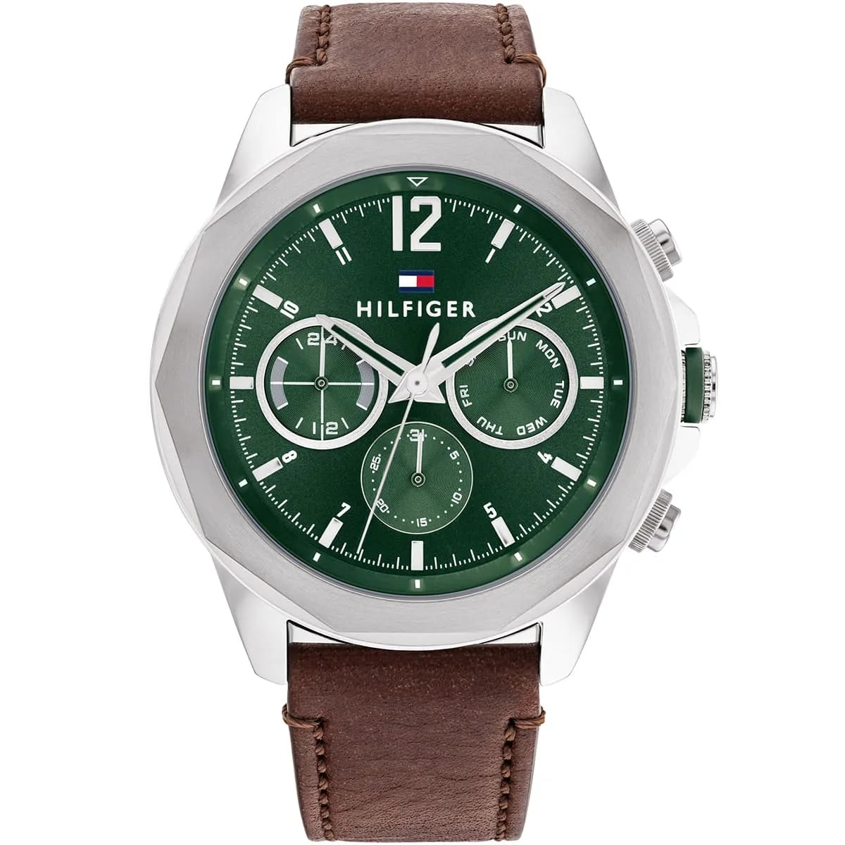 TOMMY HILFIGER LARS BROWN LEATHER STRAP GREEN DIAL COSMOGRAPH