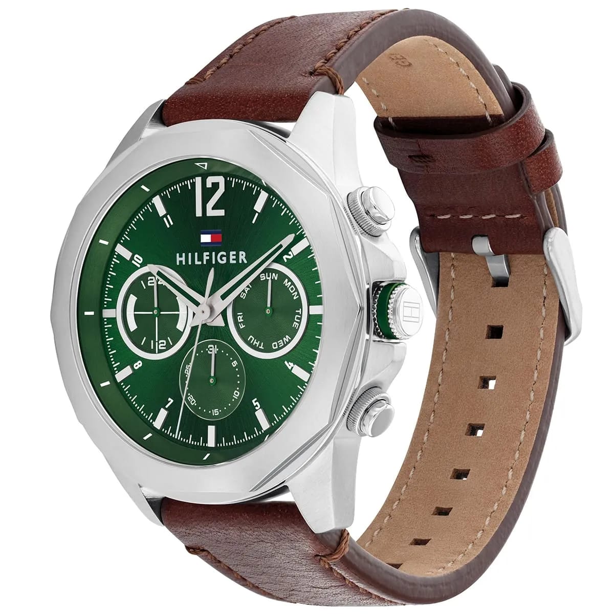 TOMMY HILFIGER LARS BROWN LEATHER STRAP GREEN DIAL COSMOGRAPH