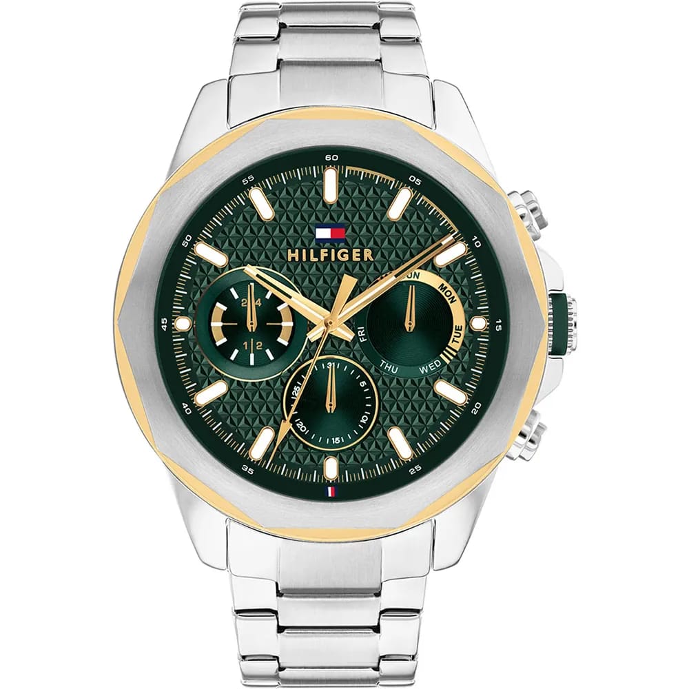 TOMMY HILFIGER LARS SILVER STAINLESS STEEL GREEN DIAL COSMOGRAPH