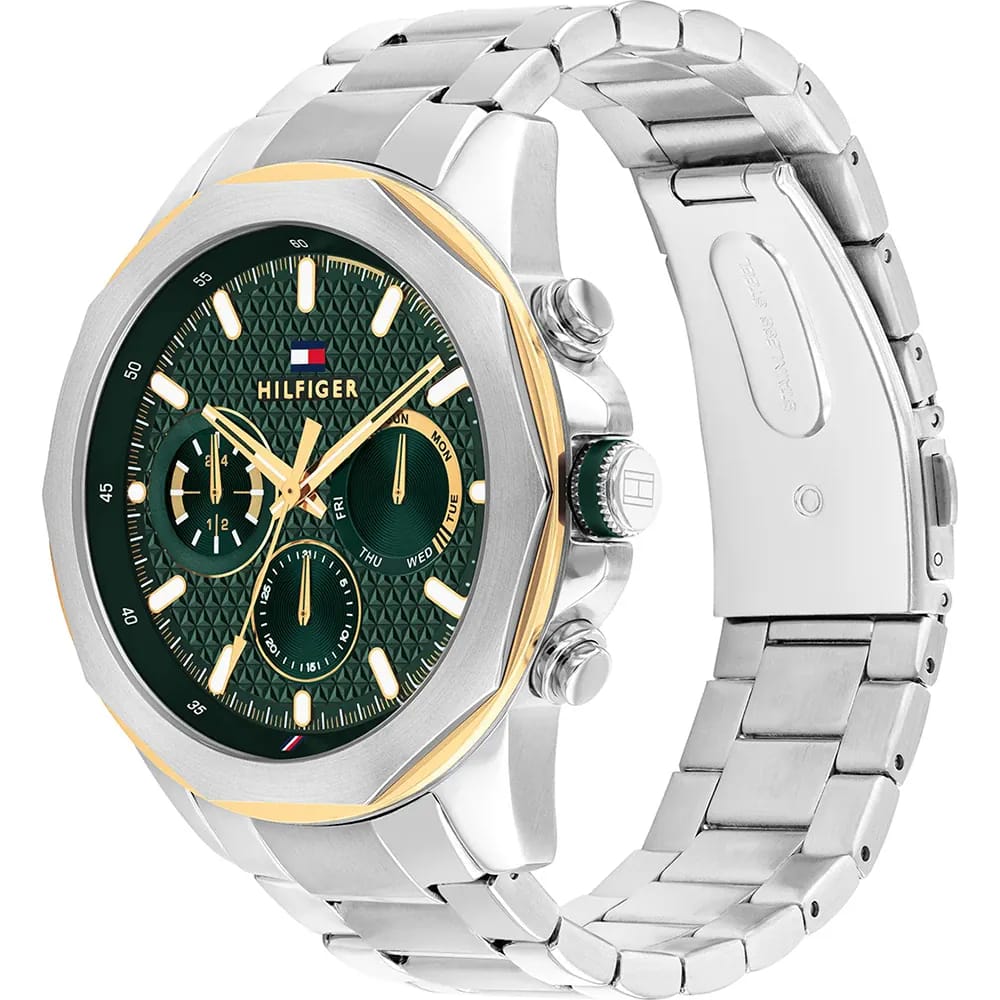 TOMMY HILFIGER LARS SILVER STAINLESS STEEL GREEN DIAL COSMOGRAPH