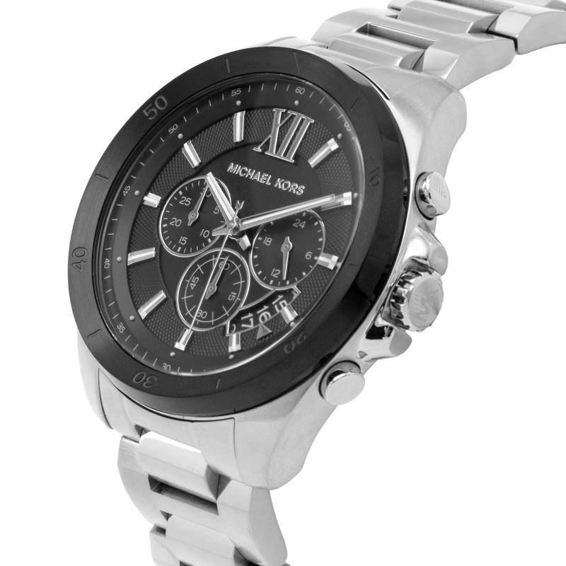 MICHAEL KORS OVERSIZED BRECKEN SILVER STAINLESS STEEL BLACK DIAL CHRONOGRAPH