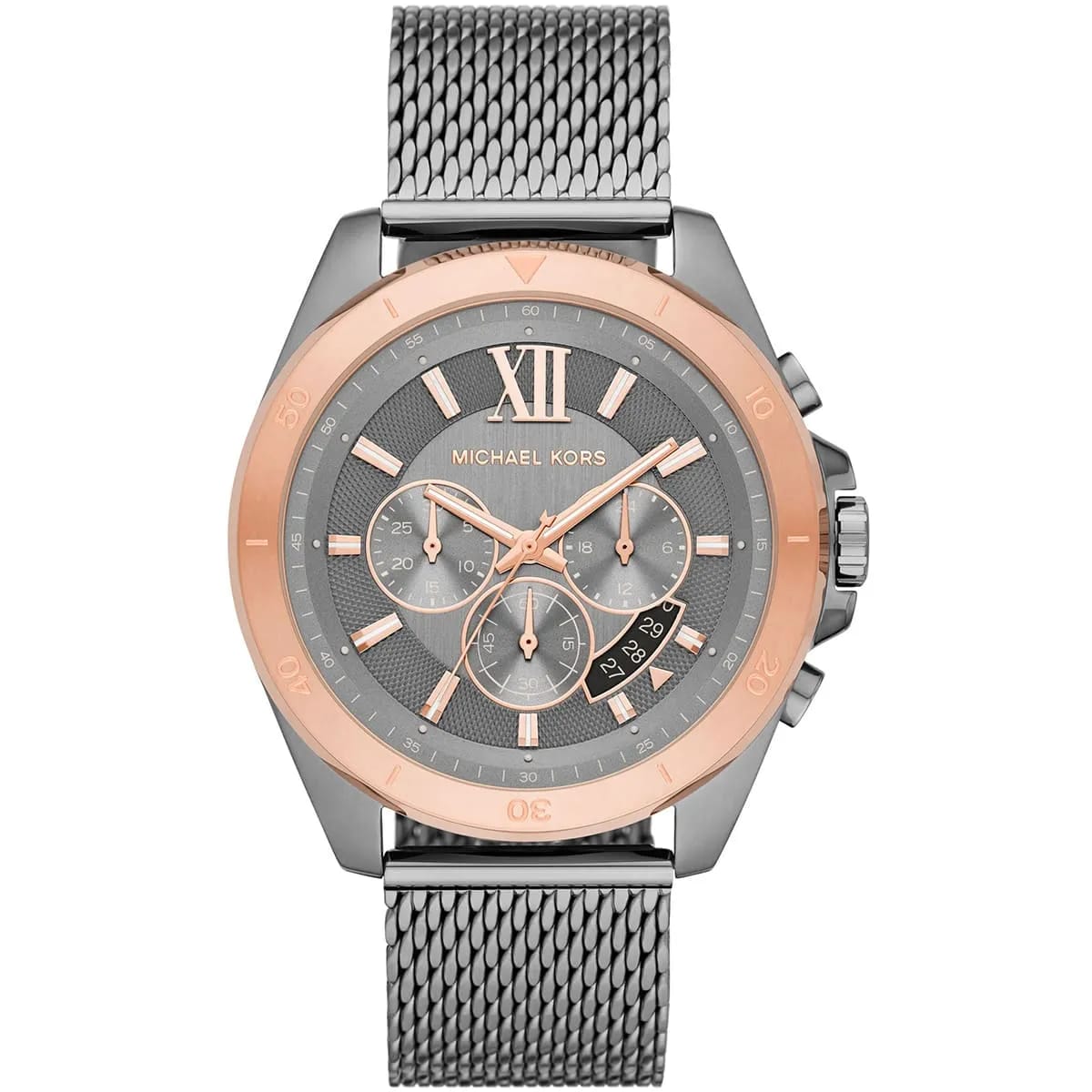 MICHAEL KORS OVERSIZED BRECKEN GUNMETAL-TONE MESH BRACELET GREY DIAL CHRONOGRAPH