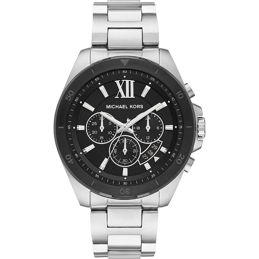 MICHAEL KORS OVERSIZED BRECKEN SILVER STAINLESS STEEL BLACK DIAL CHRONOGRAPH