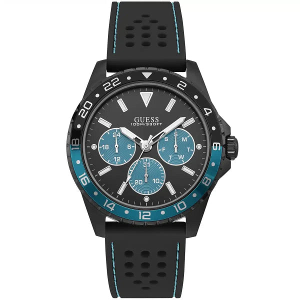 GUESS ODYSSEY BLACK SILICONE STRAP BLACK DIAL