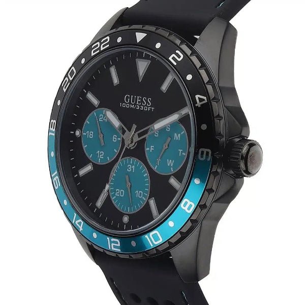 GUESS ODYSSEY BLACK SILICONE STRAP BLACK DIAL