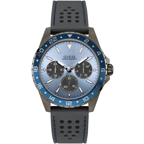 GUESS ODYSSEY BLACK SILICONE STRAP BLUE DIAL