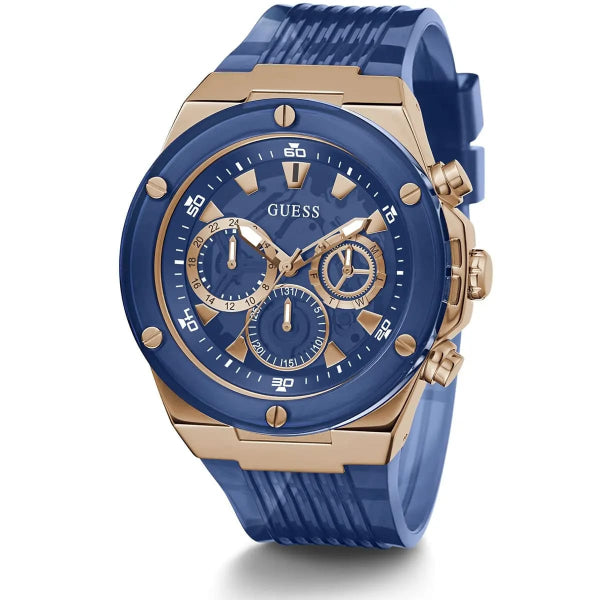 GUESS POSEIDON TRANSPARENT BLUE SILICONE STRAP BLUE DIAL