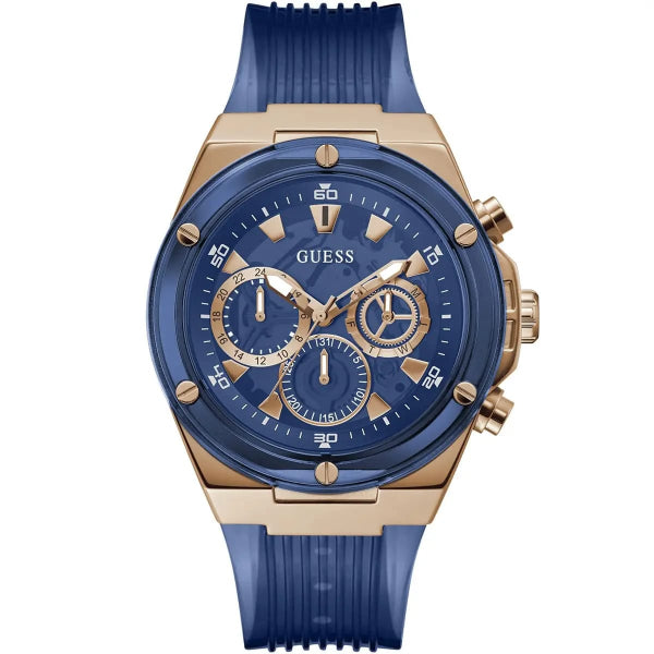 GUESS POSEIDON TRANSPARENT BLUE SILICONE STRAP BLUE DIAL