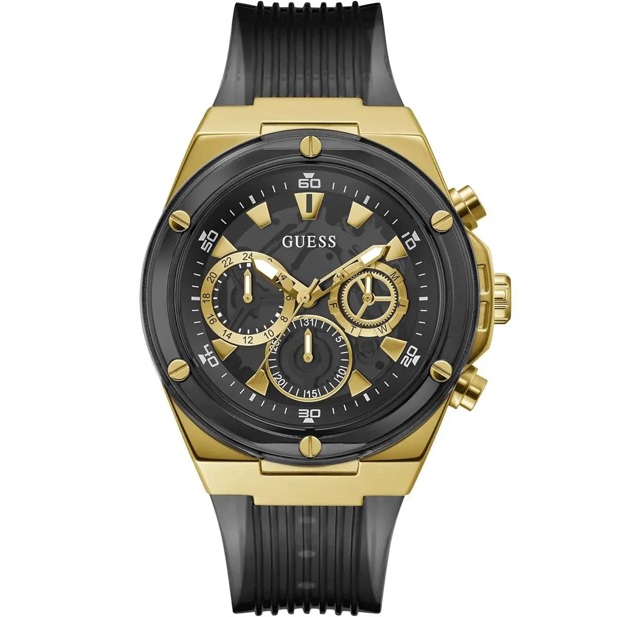 GUESS POSEIDON TRANSPARENT GREY SILICONE STRAP BLACK DIAL