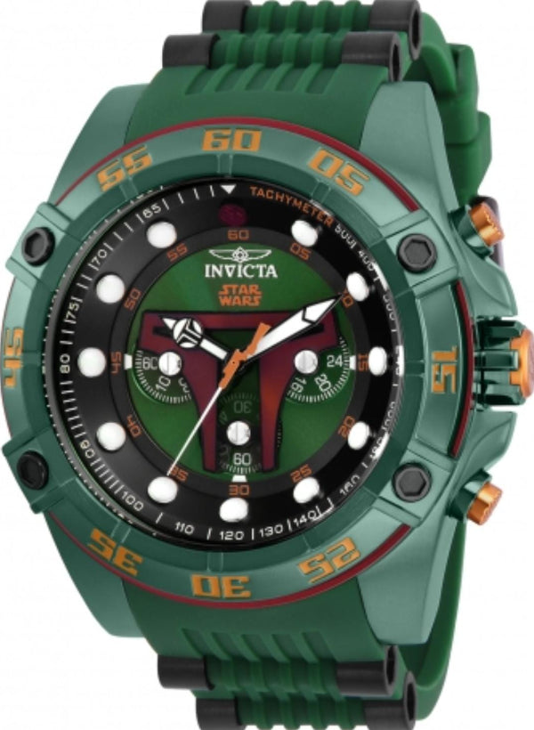 INVICTA STARWARS BOBA FETT GREEN SILICONE STRAP GREEN DIAL