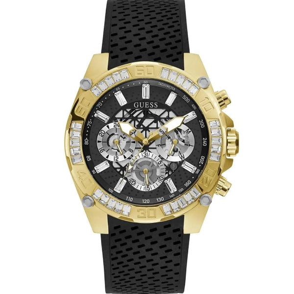 GUESS TROPHY BLACK SILICONE STRAP BLACK DIAL