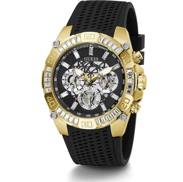 GUESS TROPHY BLACK SILICONE STRAP BLACK DIAL