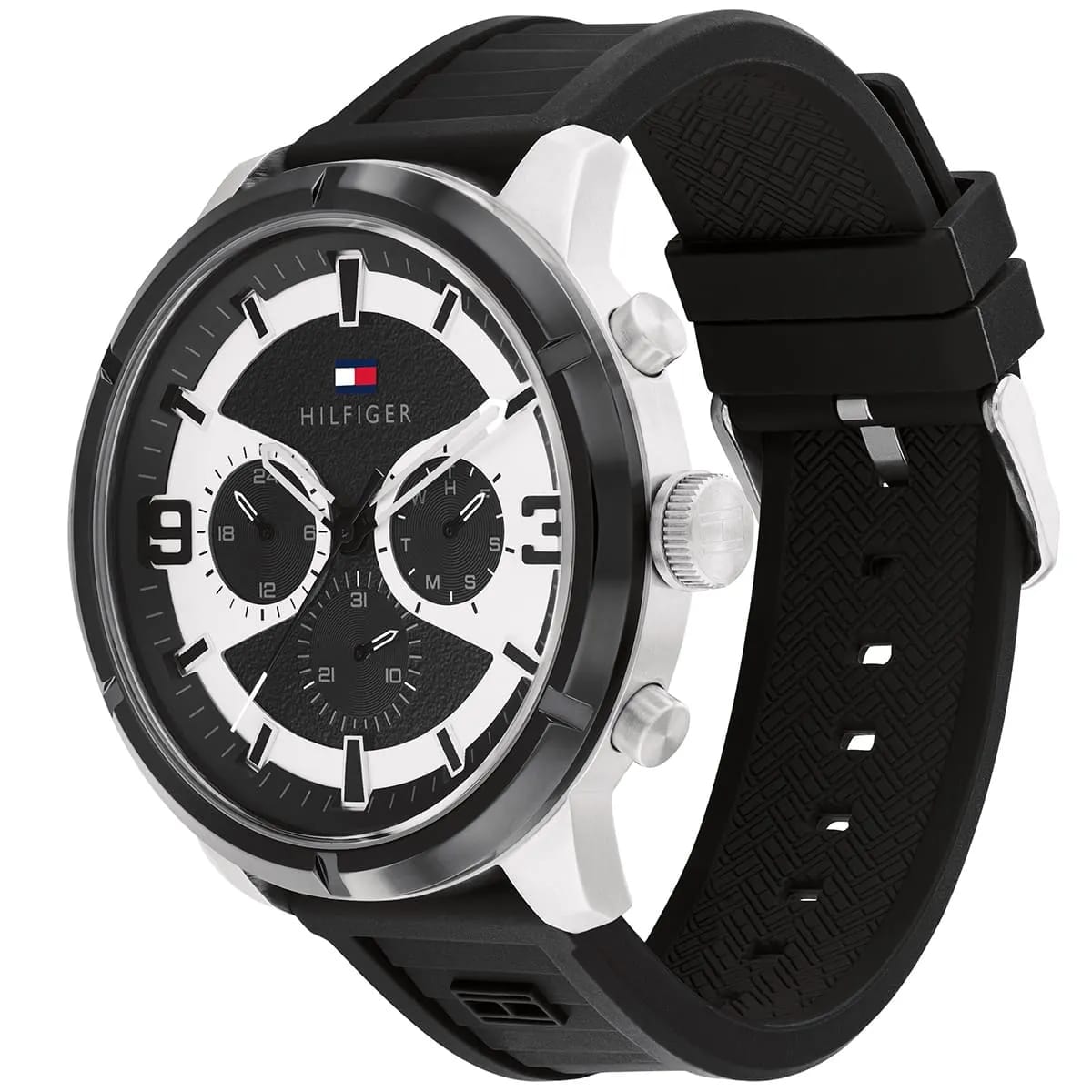 TOMMY HILFIGER WILD BLACK SILICONE STRAP MULTICOLOR DIAL COSMOGRAPH